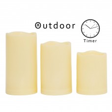 EcoGecko 3 PCS Outdoor Weatherproof Flameless Candles with Timer, Realistic Flickering LED Pillar Candles, Battery Operated Candles, Long Battery Life 1500+ Hours, Melted Edge 3”x4”, 5”, 6”   570591556